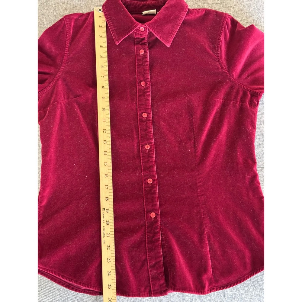 LL Bean Womens Burgundy Red 100% Cotton Velvet Button Down Shirt Small 272972 - Picture 5 of 5